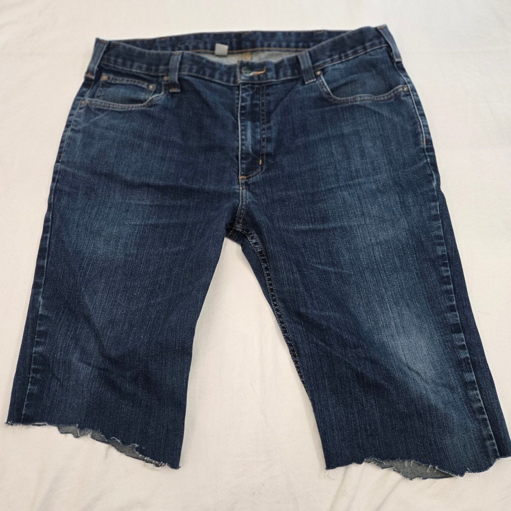 Carhartt Rugged Flex Jean Shorts Mens 38 Cut Off Thrashed Raw Hem Jorts Workwear